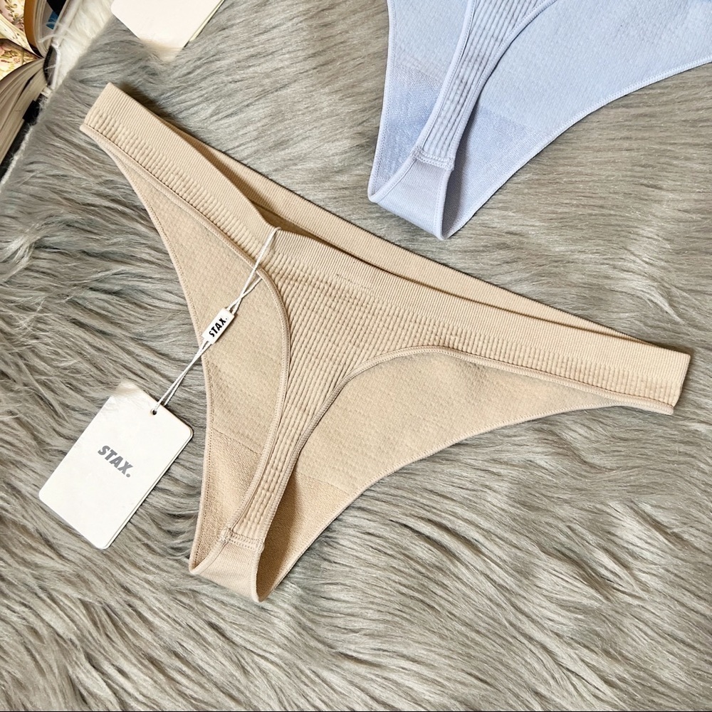 NWT STAX TWO Seamless Tan & Blue Thong Women’s Workout Underwear Sz 2X - Picture 7 of 8